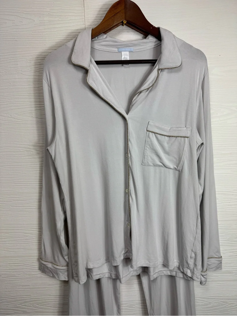 Eberjey White with gold trim Two-Piece Pajama Set Medium